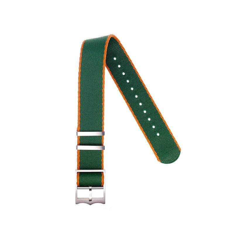 Eco-Friendly Nylon Military Watch Strap Green - Orange - Tudor Watch Style - 100% Eco-Friendly