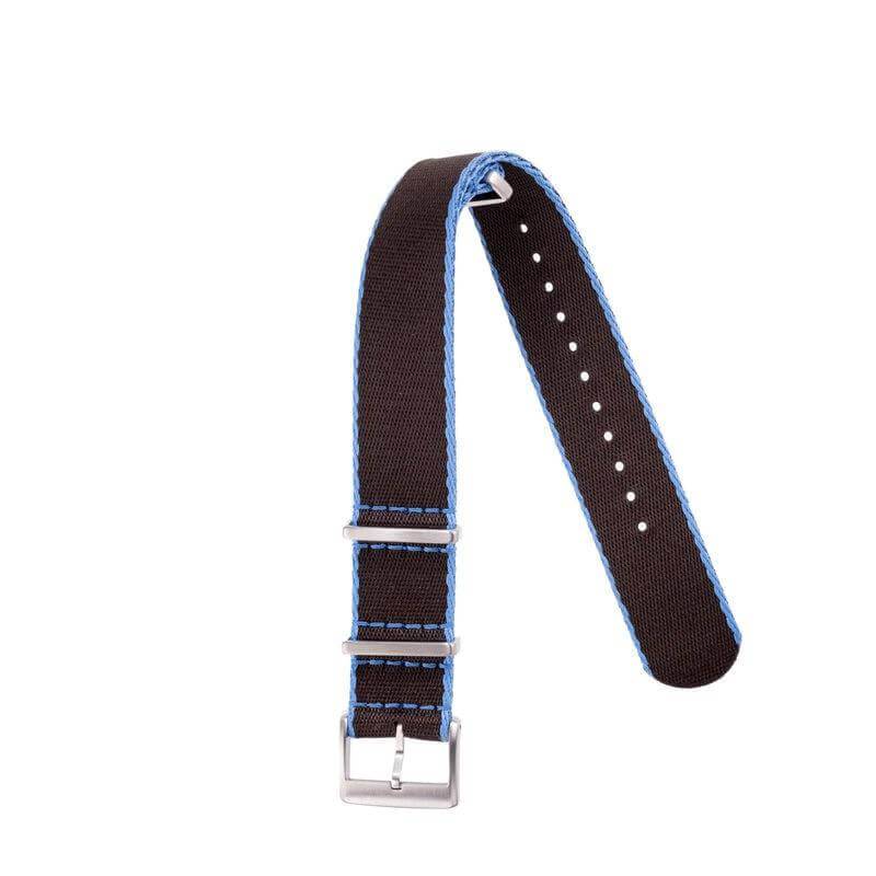 Eco-Friendly Nylon Military Watch Strap - Brown Light Blue Borders
