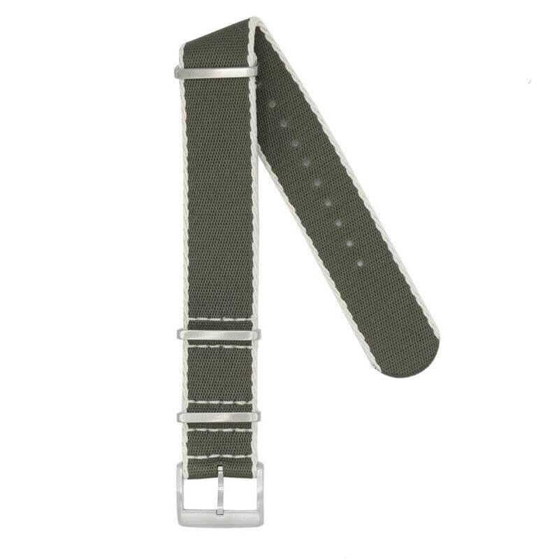 Eco-Friendly Nylon Military Watch Strap - Color Dark Green White Borders