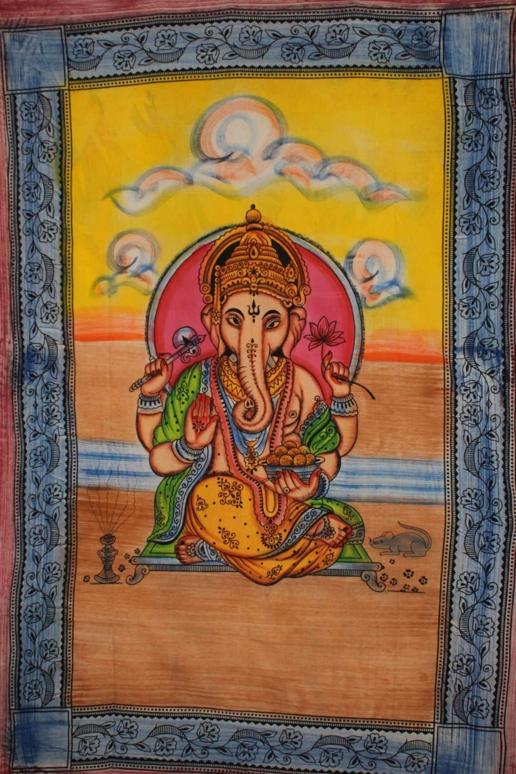Ganesha Pastel Lotus Tapestry Twin Size Wall Hanging