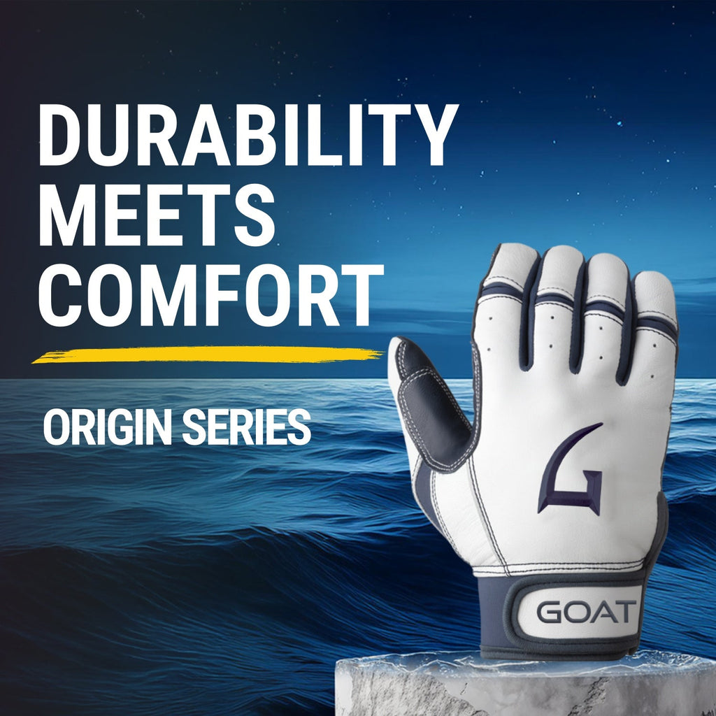Origin Series Short Cuff White and Navy Blue Batting Gloves