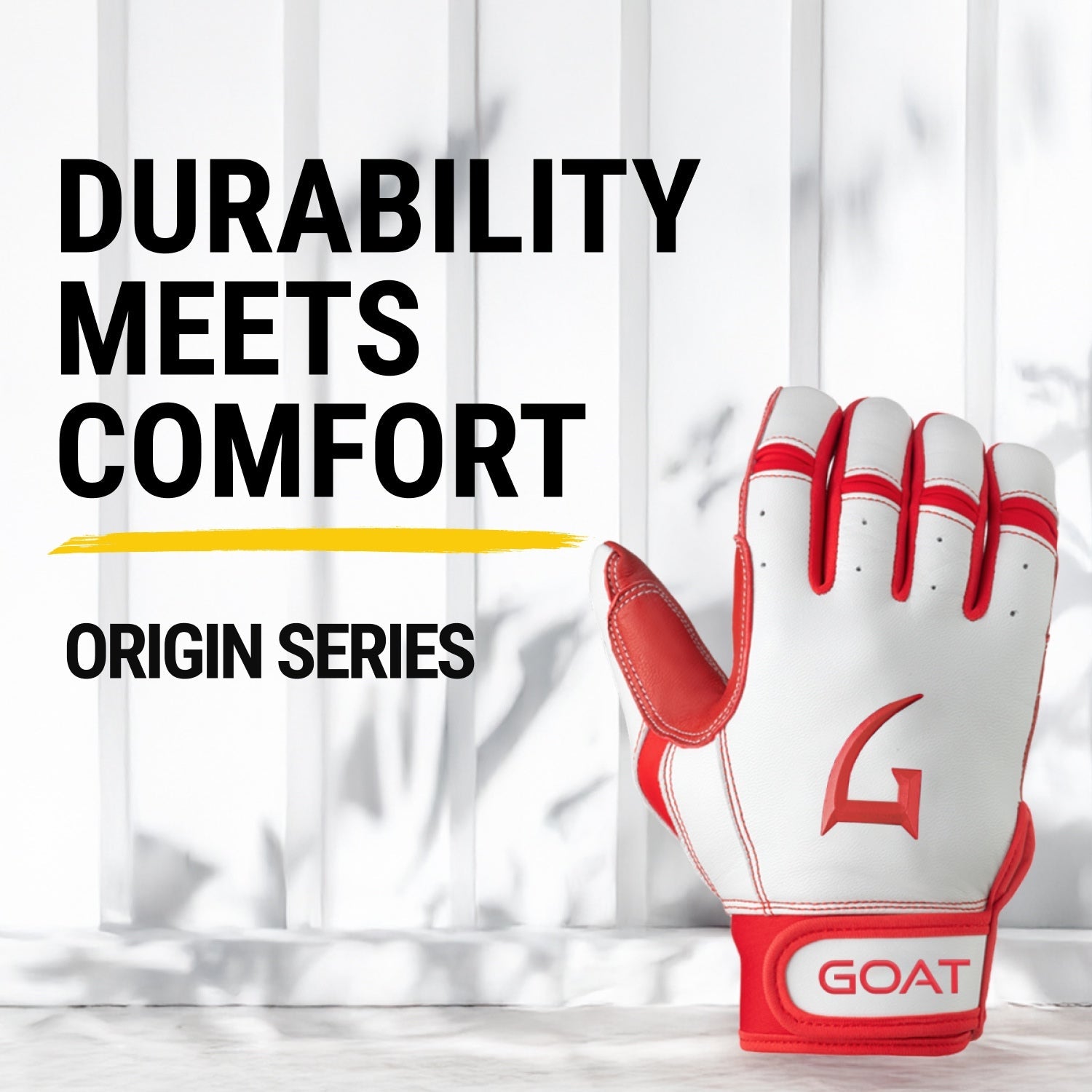 Origin Series Short Cuff White and Red Batting Gloves