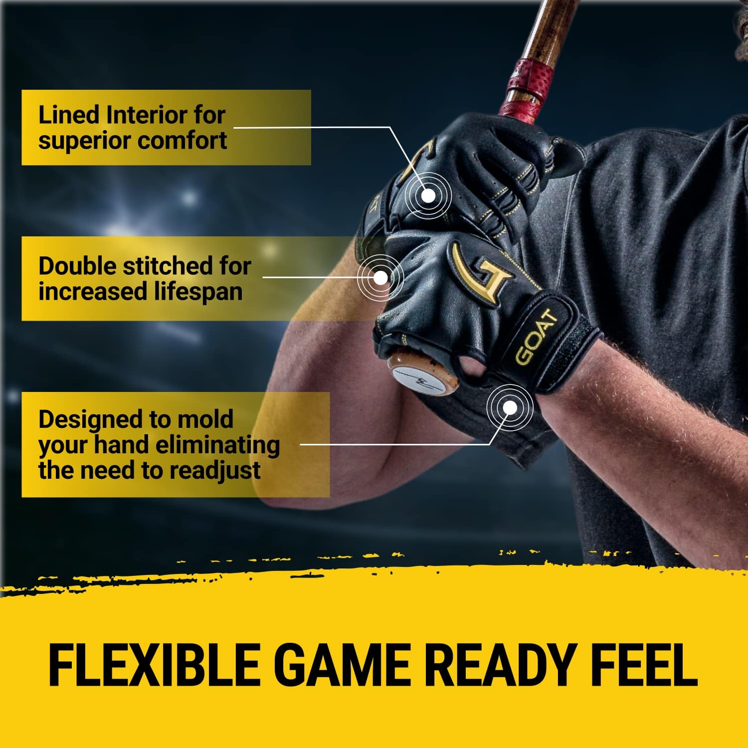 Legacy Series Short Cuff Black and Yellow Batting Gloves