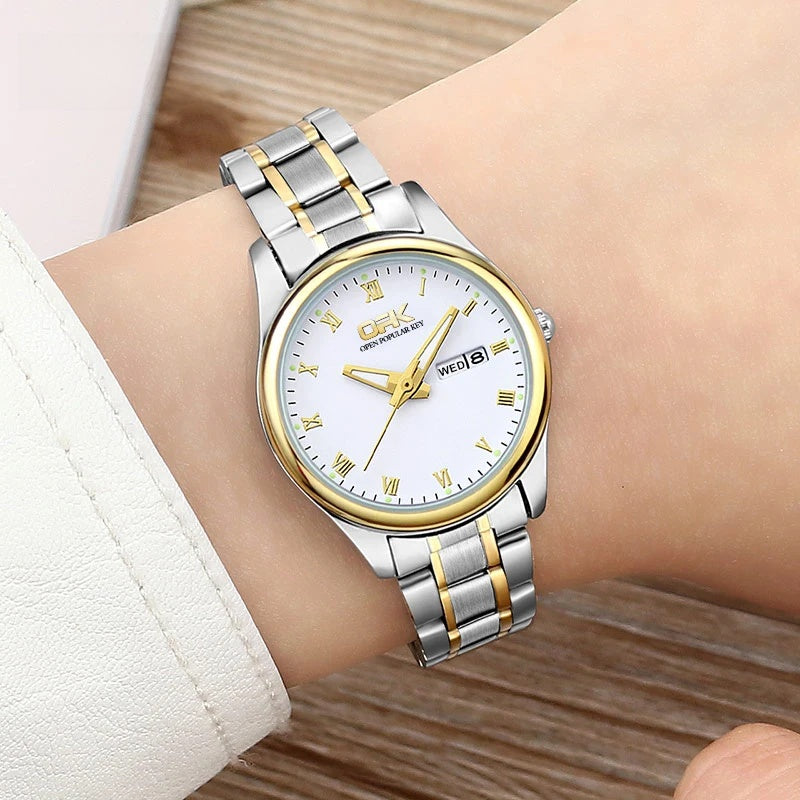 Women's Two Tone Stainless Steel Watch With Day Date