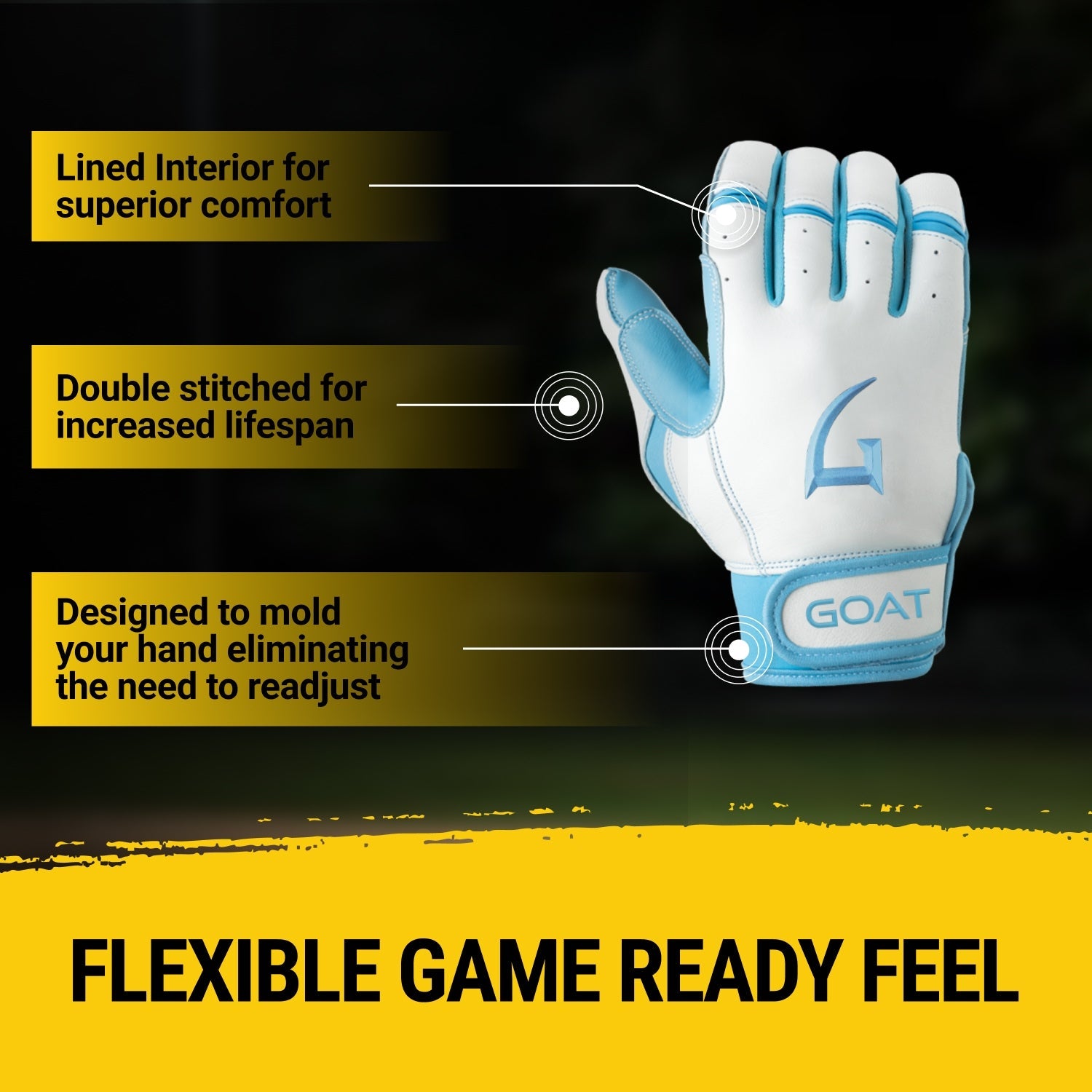 Origin Series Short Cuff White and Electric Blue Batting Gloves