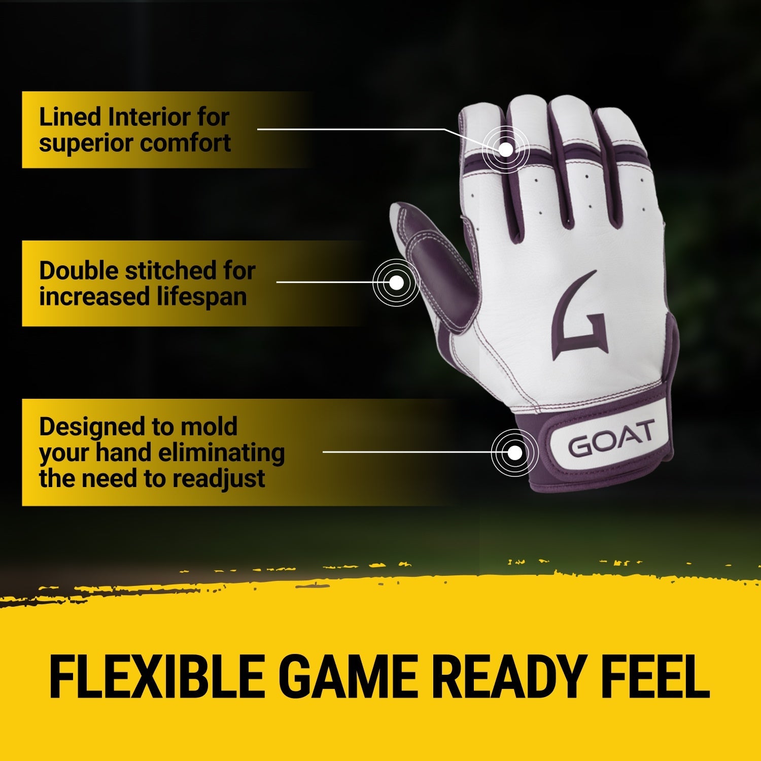 Origin Series Short Cuff White and Purple Batting Gloves