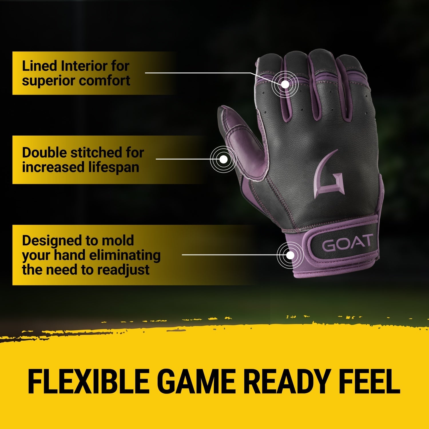 Origin Series Short Cuff Black and Purple Batting Gloves