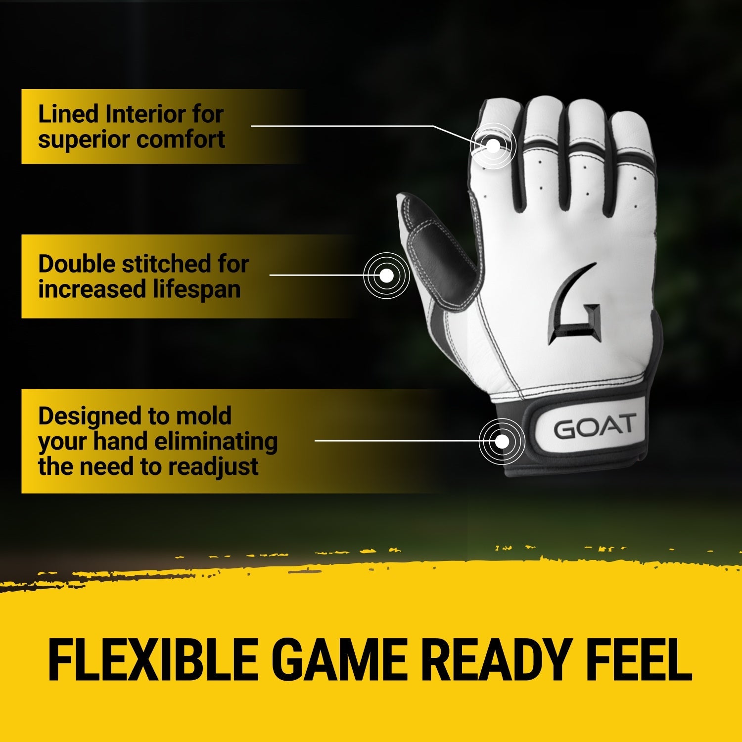 Origin Series Short Cuff White and Black Batting Gloves