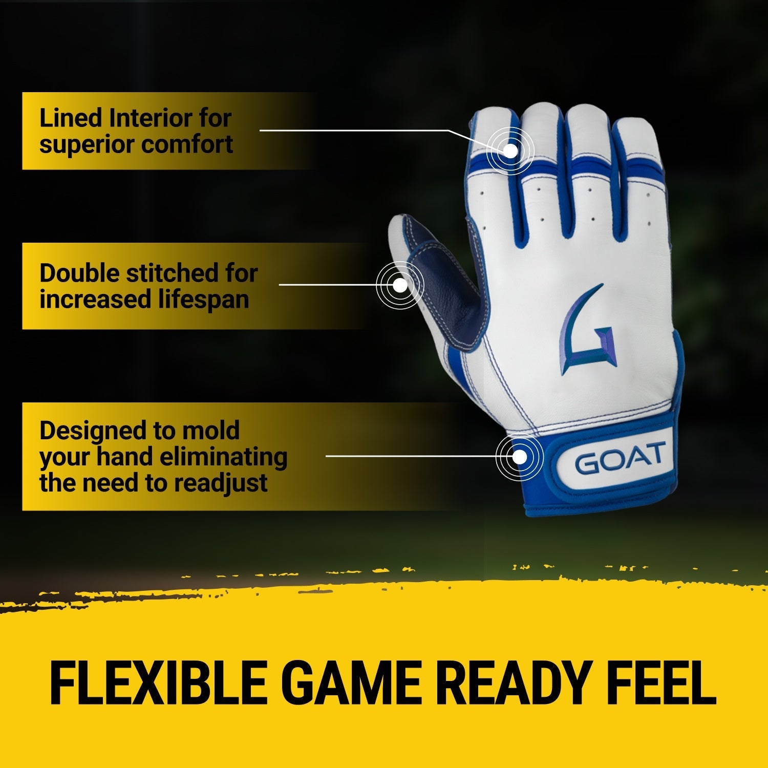 Origin Series Short Cuff White and Royal Blue Batting Gloves