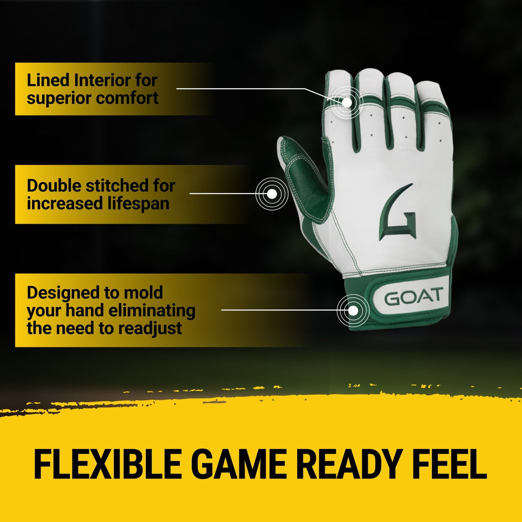 Origin Series Short Cuff White and Green Batting Gloves