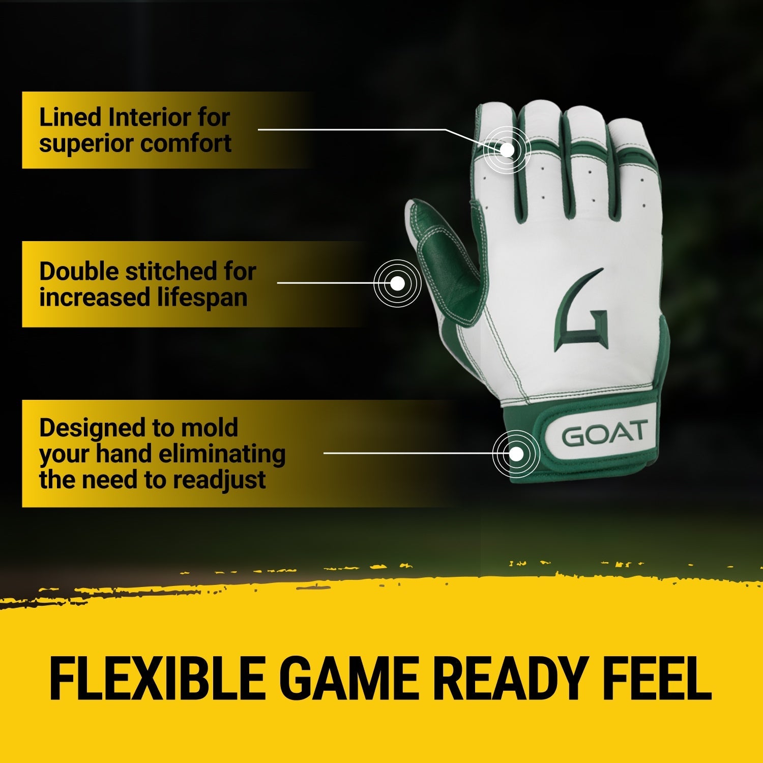 Origin Series Short Cuff White and Green Batting Gloves