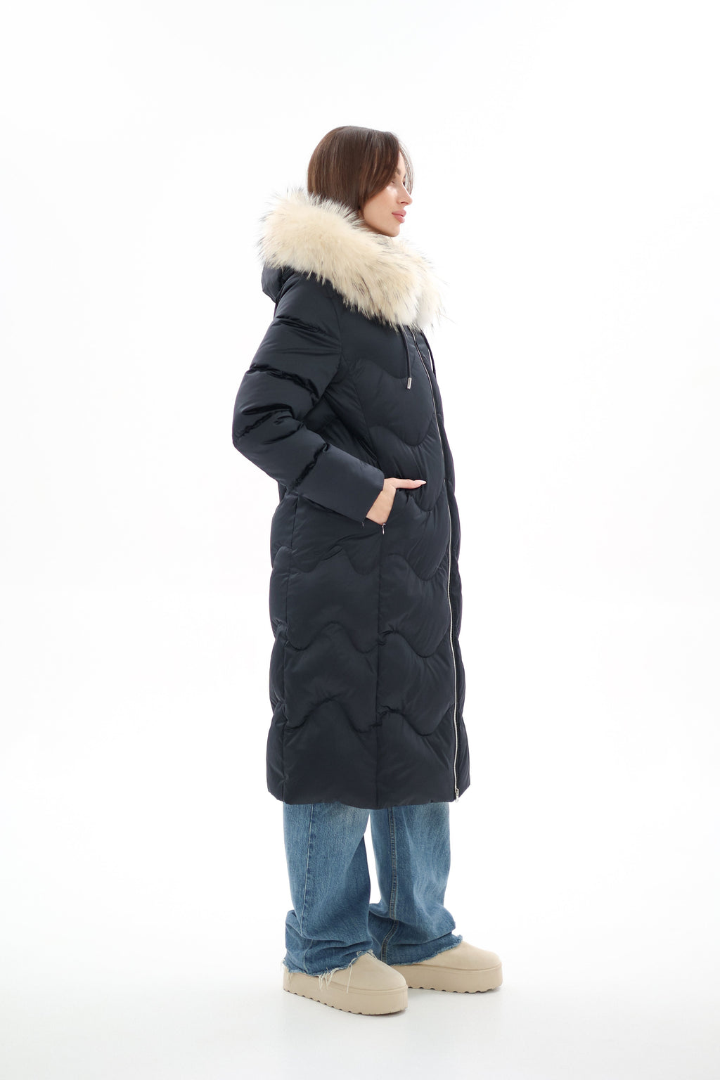 Genuine Fur Trim Down Fill Coat