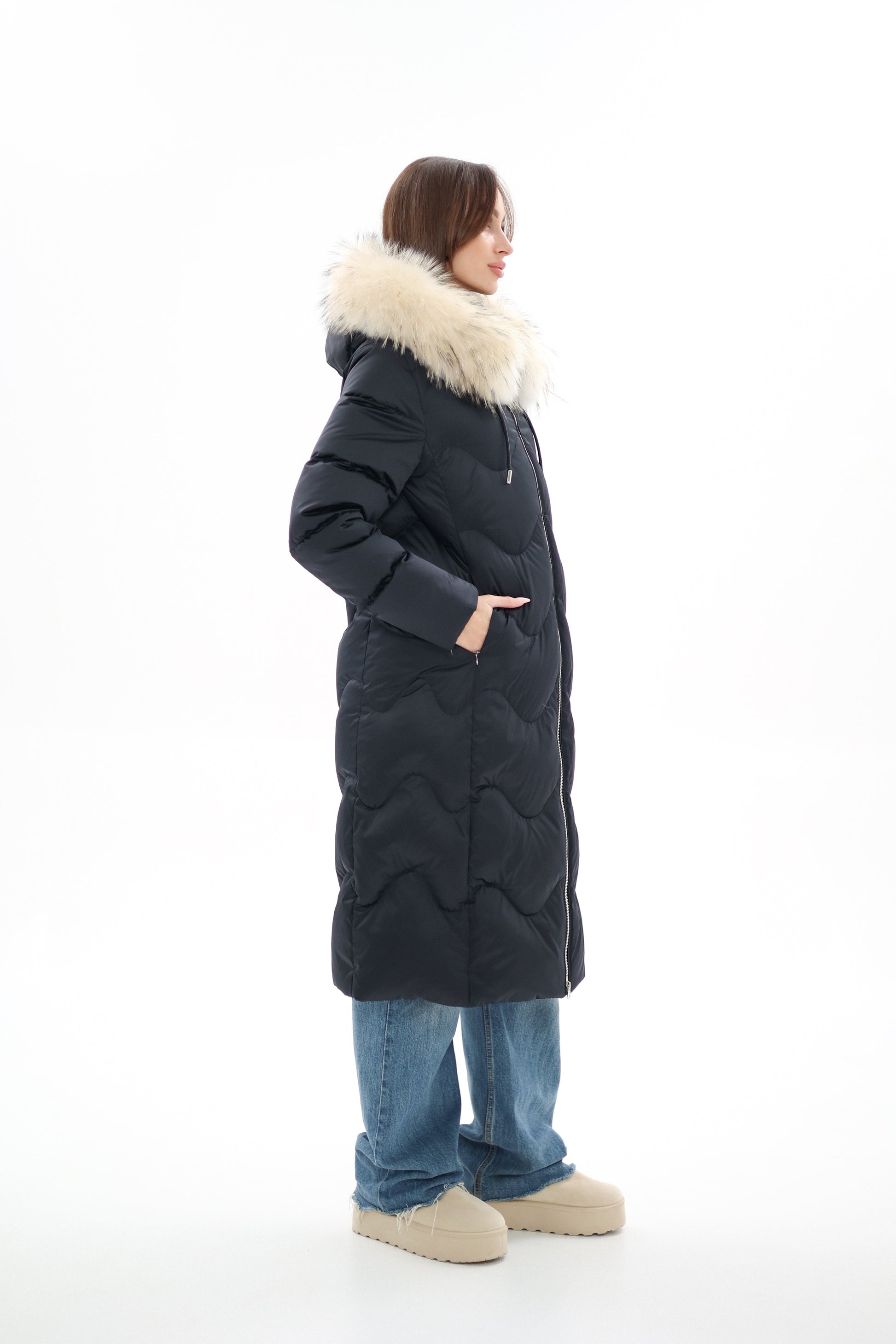 Genuine Fur Trim Down Fill Coat