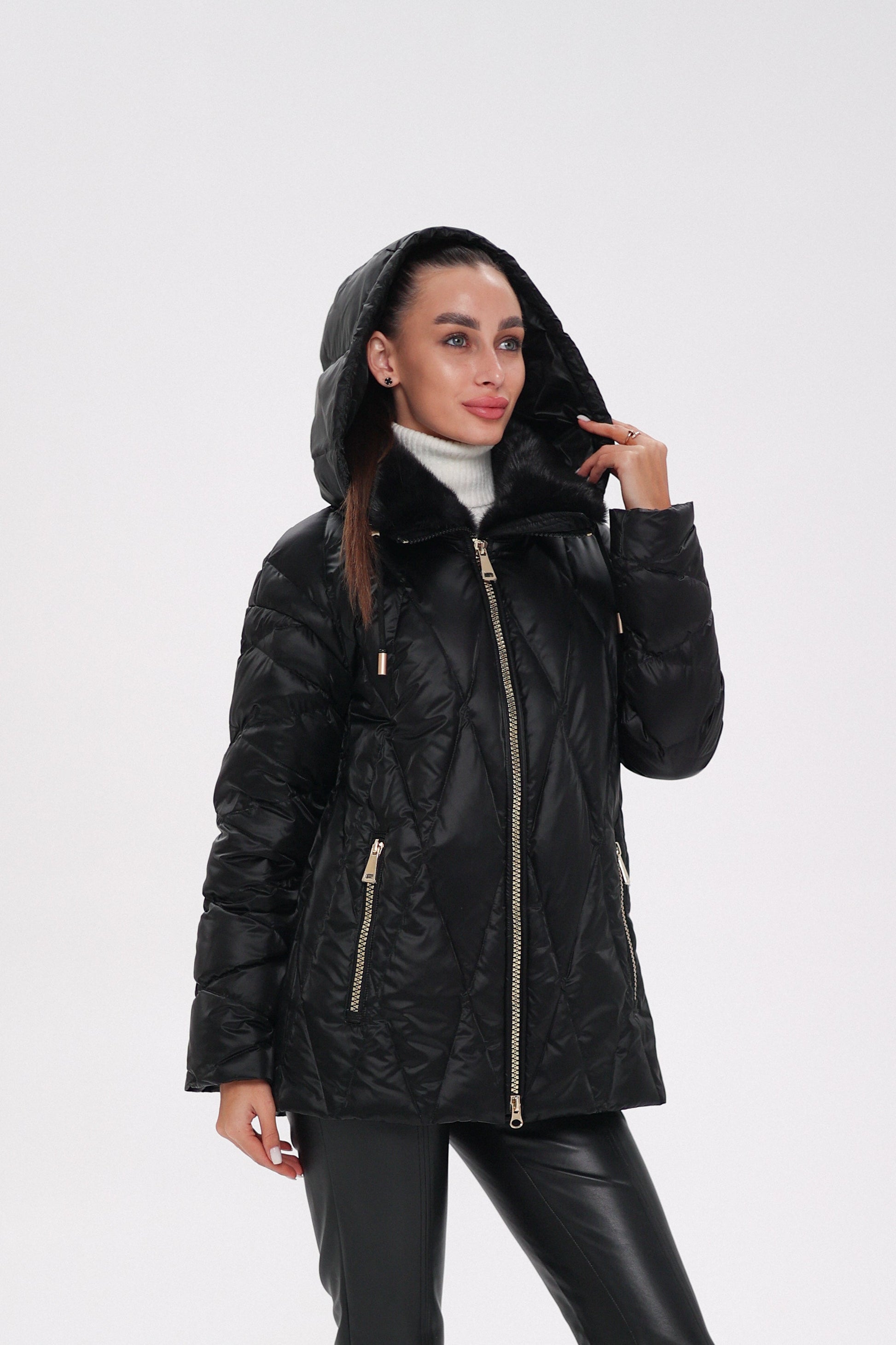 Genuine Mink Fur Trim Down Coat