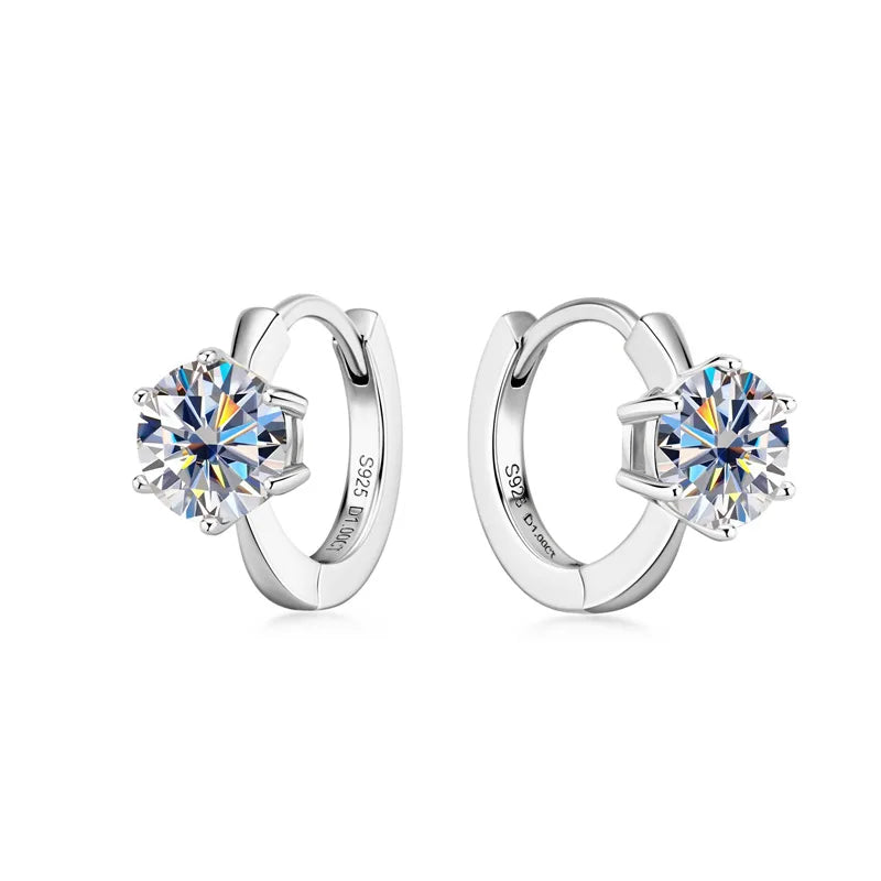 1 Carat Moissanite Stud Earrings 925 Sterling Silver Six-Prong Wedding Gift