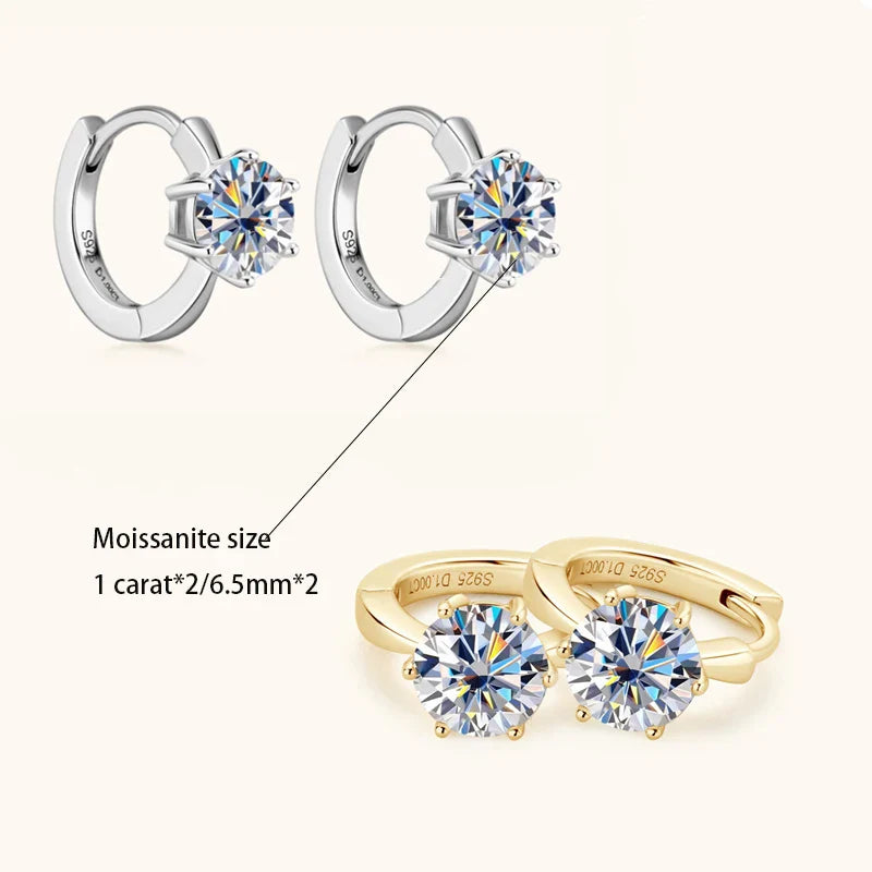 1 Carat Moissanite Stud Earrings 925 Sterling Silver Six-Prong Wedding Gift