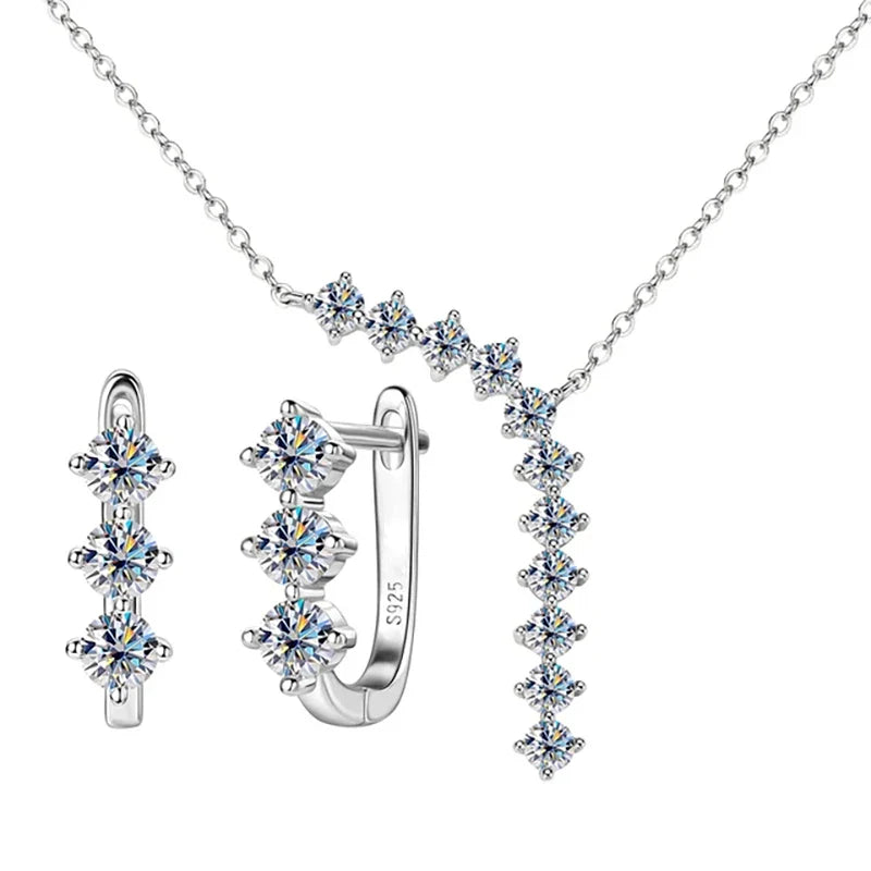 1.7ct Moissanite Necklace And Earrings Set 925 Sterling Silver Y Pendant D