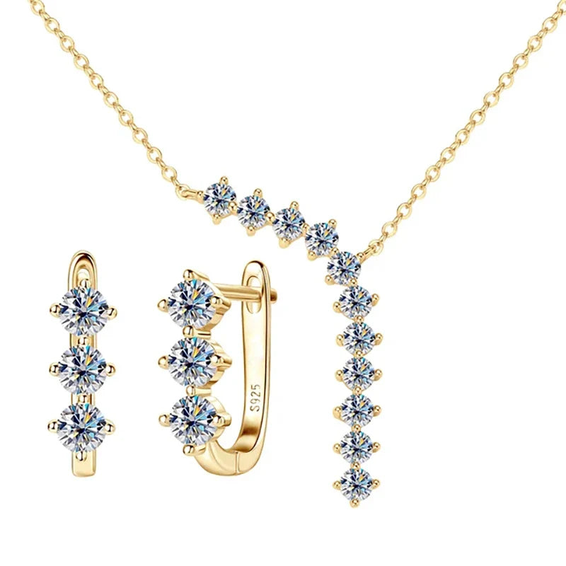 1.7ct Moissanite Necklace And Earrings Set 925 Sterling Silver Y Pendant D