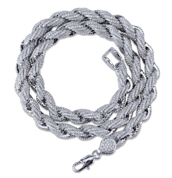 10 MM Diamond Cut Rope Chain Thick Silver Mens 24 Inch