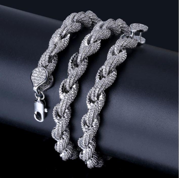 10 MM Diamond Cut Rope Chain Thick Silver Mens 24 Inch