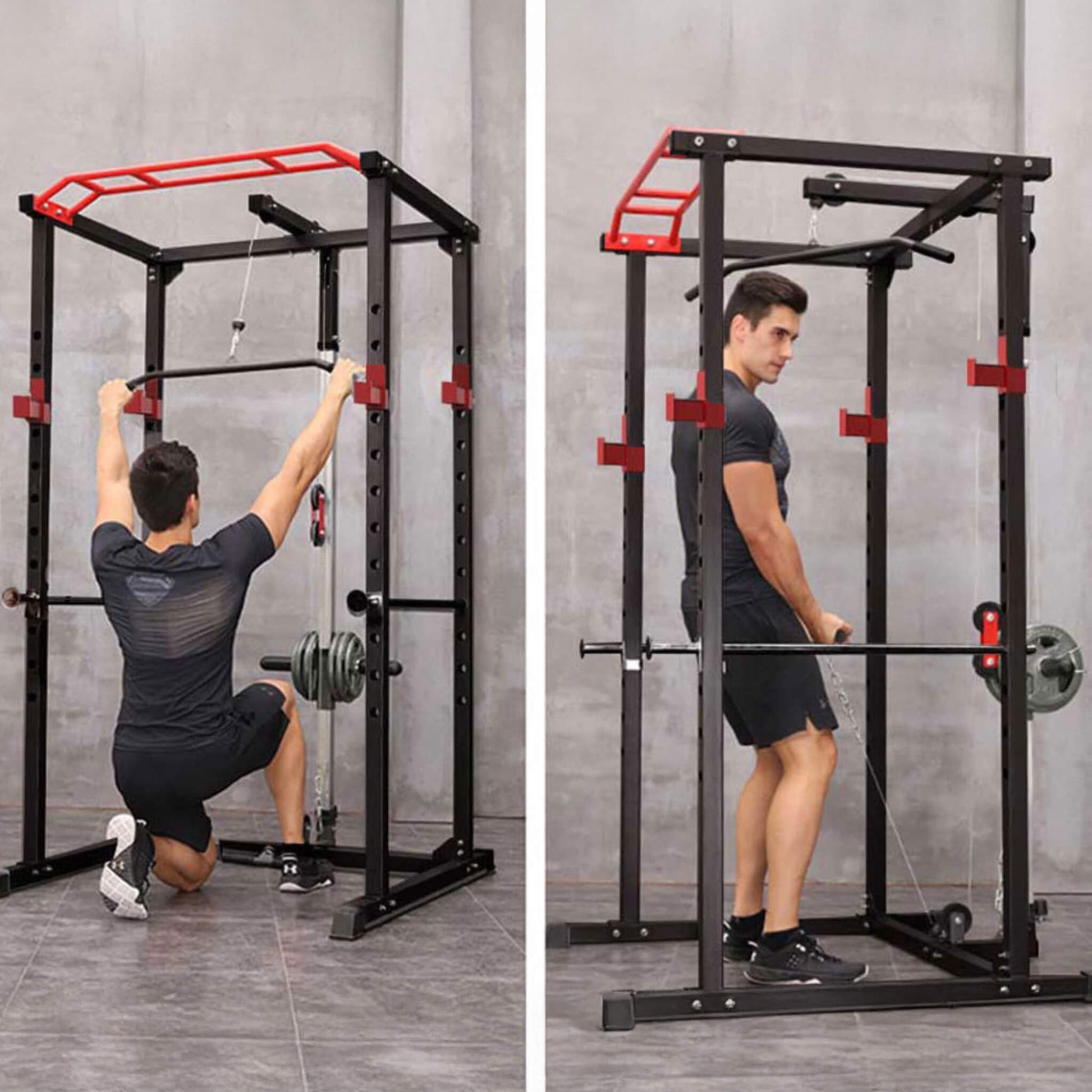 Rovix 1000LBS Multi-Functional Barbell Rack Squat Power Cage With Weight Bench (SAK35822)
