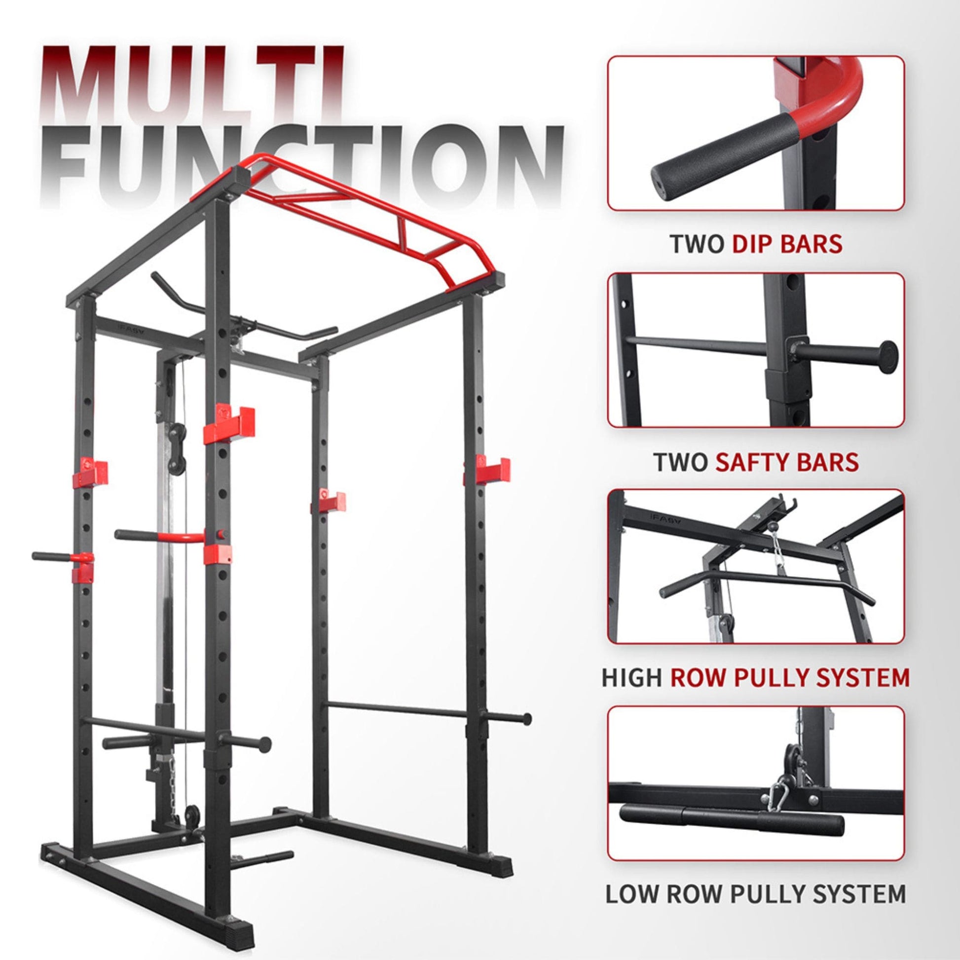 Rovix 1000LBS Multi-Functional Barbell Rack Squat Power Cage With Weight Bench (SAK35822)