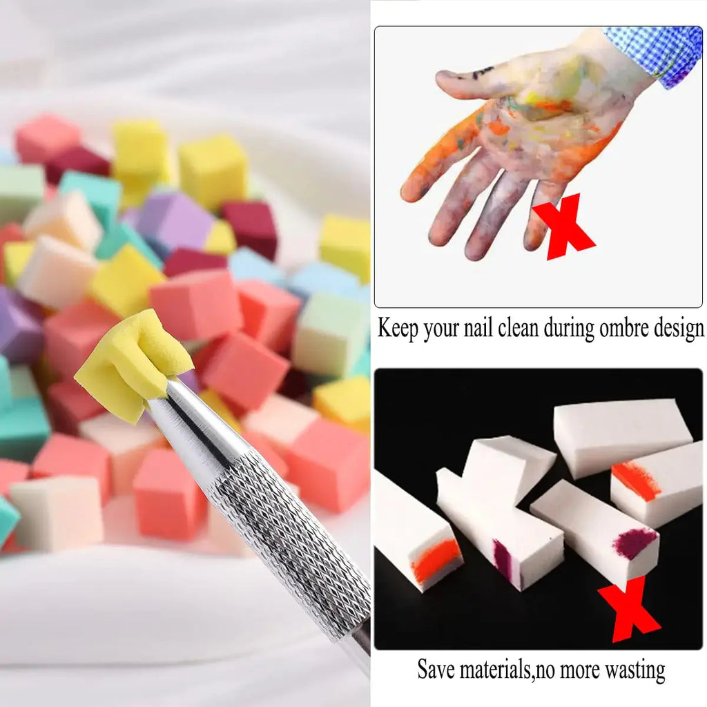 100Pcs Soft Nail Sponges for Ombre Mini Nail Art With Grabbing Pen & Gel Polish Palette Paper