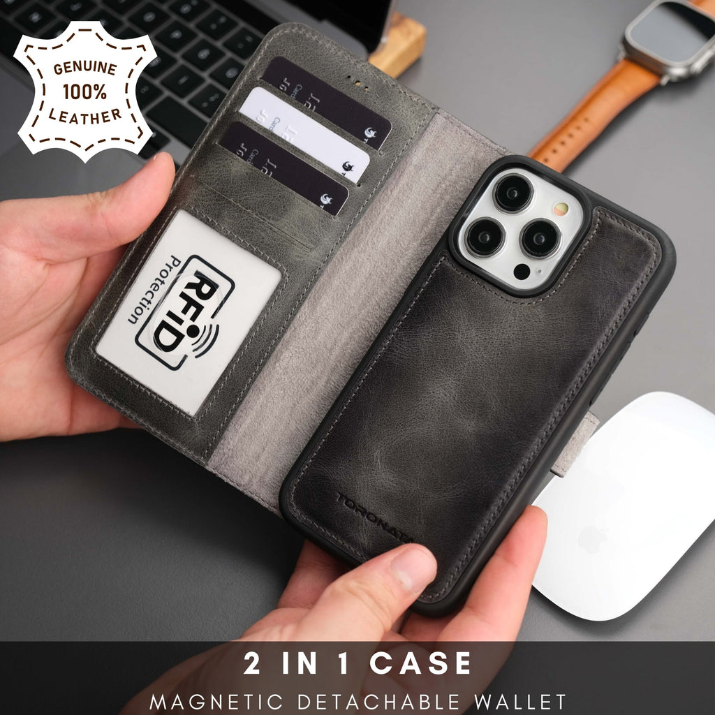 Casper Leather iPhone 15 Pro Wallet Case | Detachable MagSafe Compatible RFID Protection
