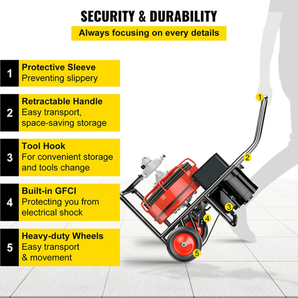 [100FTX3/8"] Electric Sewer Drain Cleaner Snake Clog Machine W/ Cutter (SAK53785)