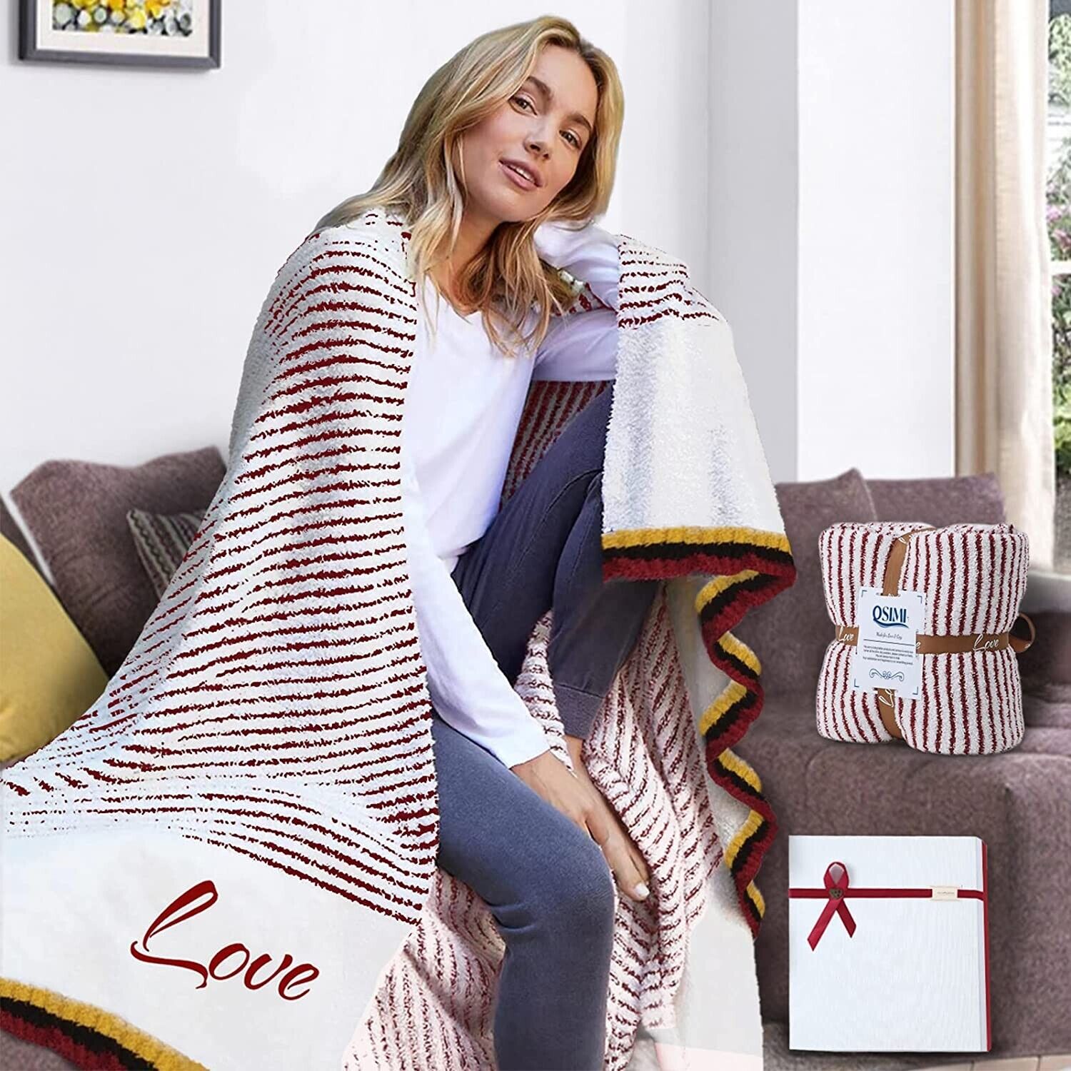 Qsimi Ultra Soft Throw Luxury Cozy Knit Blanket Sealed Gift Box 60" X 80" New