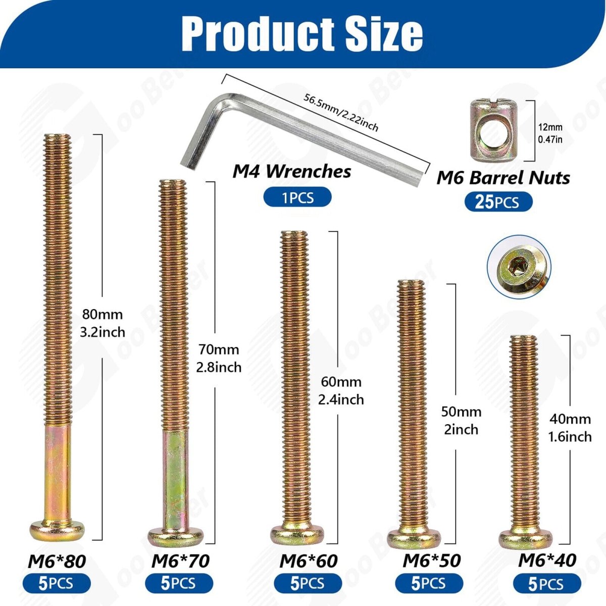 51Pcs M6 Beds Cot Flat Socket Furniture Bolts Screw, Barrel Nuts & Allen Key Kit