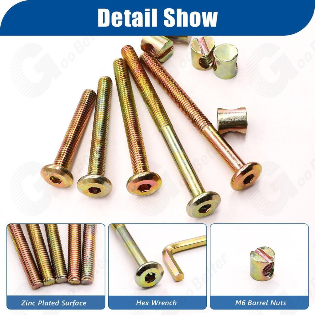 51Pcs M6 Beds Cot Flat Socket Furniture Bolts Screw, Barrel Nuts & Allen Key Kit