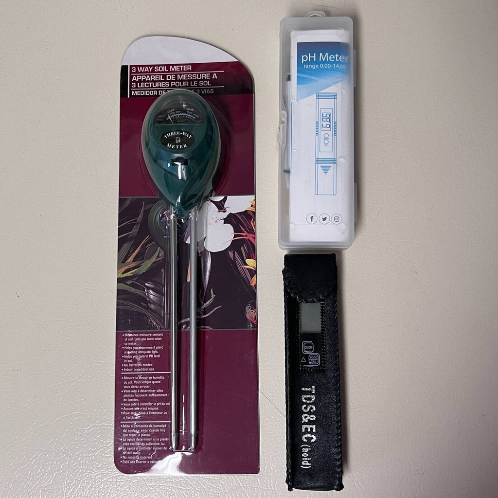 3 Way Soil Meter for pH, Moisture, Light Testing - Indoor Outdoor Plant Tester