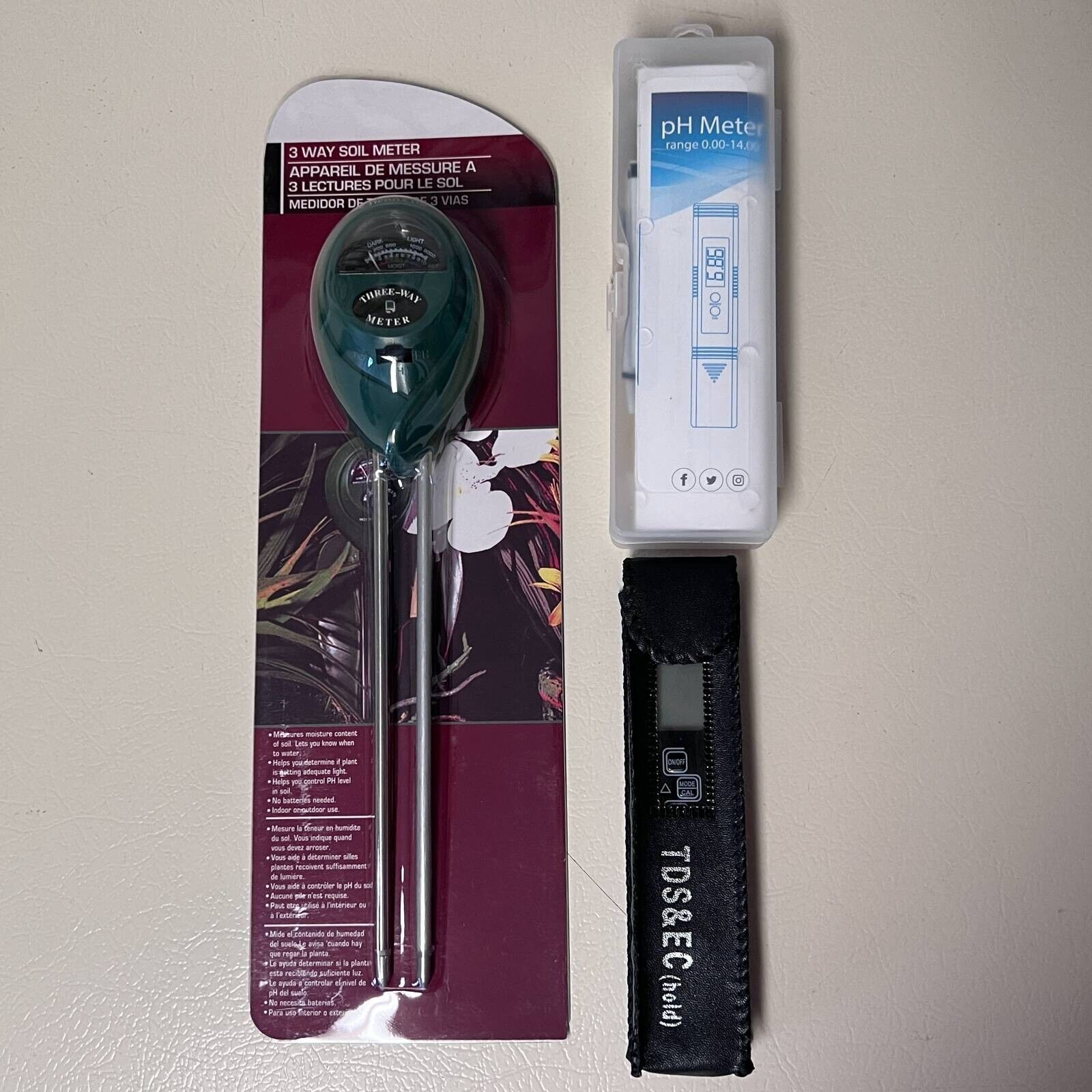 3 Way Soil Meter for pH, Moisture, Light Testing - Indoor Outdoor Plant Tester