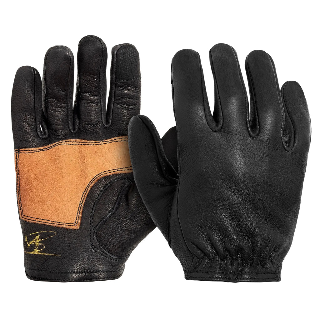Deerskin Leather Glove: Easy Rider Motorcycle: Black/Brown