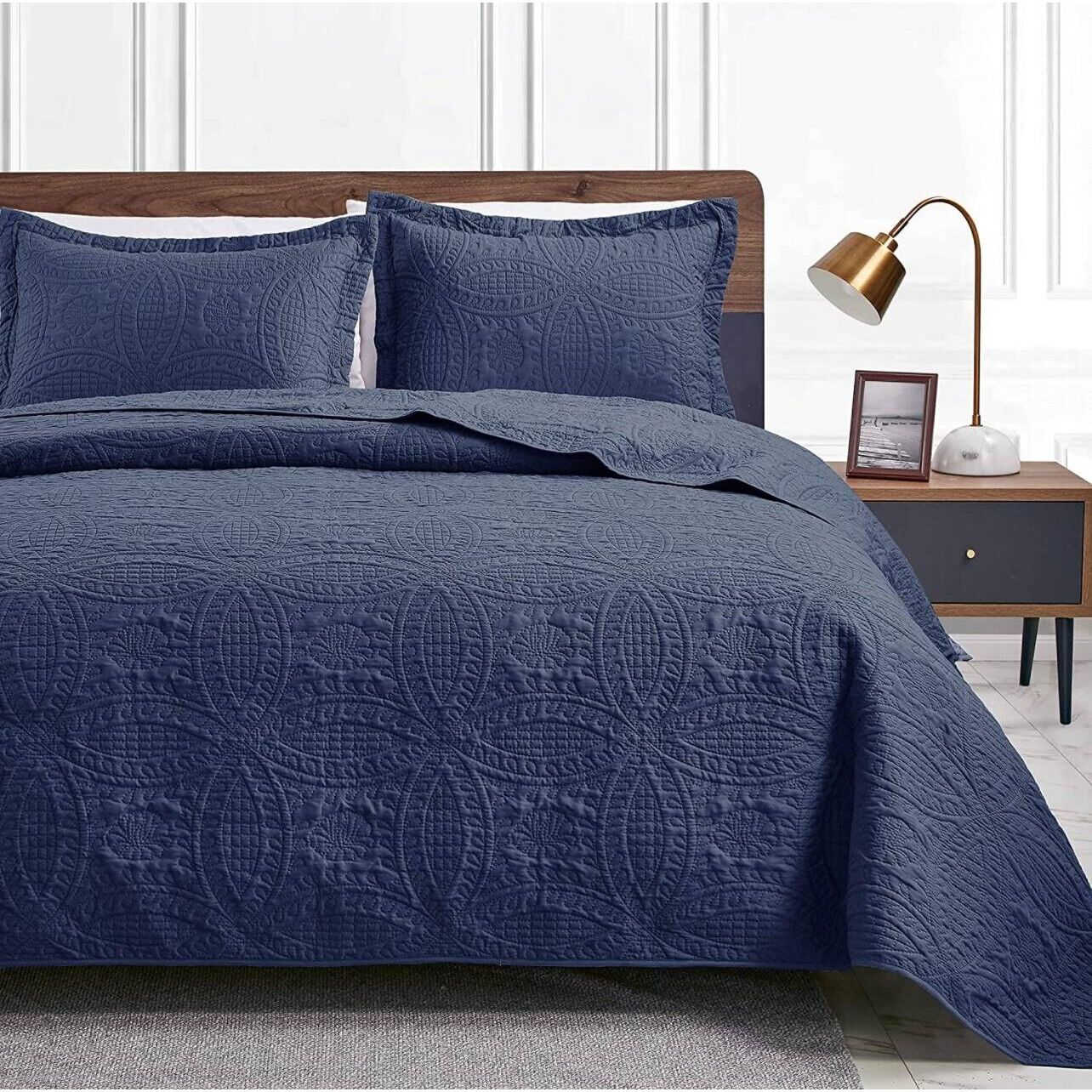 Loves Cabin King Coverlet Set Quilt & 2 Pillow Shams Country Farm Core Blue New