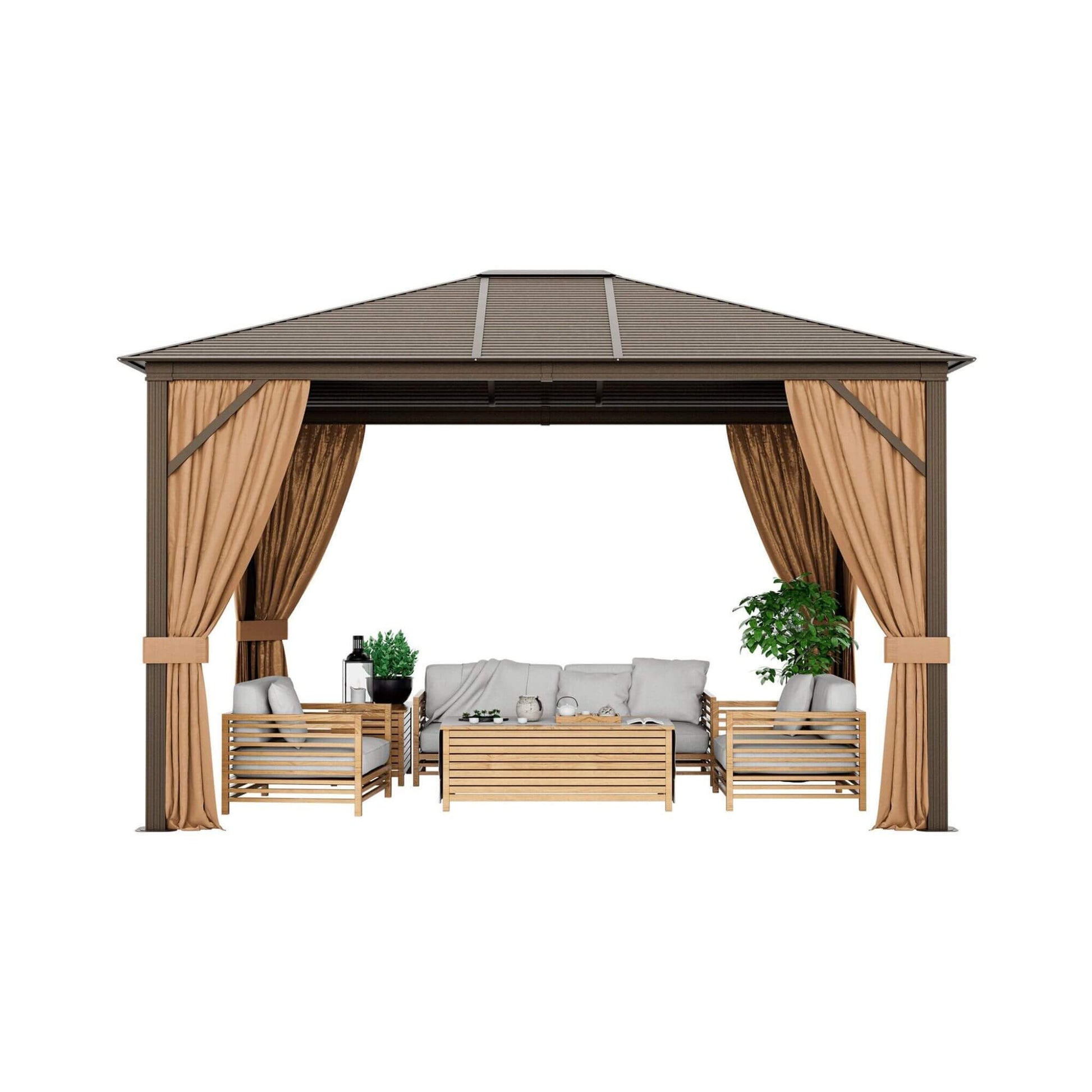 [10X12FT] Alora Premium Outdoor Hardtop Patio Gazebo W/ Galvanized Steel Top & Aluminum Frame (SAK74065)