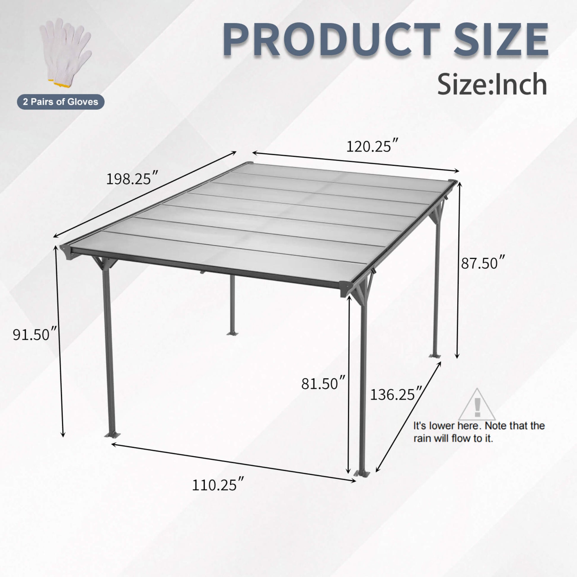 [10X16FT] Alora Heavy-Duty Outdoor Driveway Pergola With Aluminum Alloy Frame And Polycarbonate Panels (SAK47395)