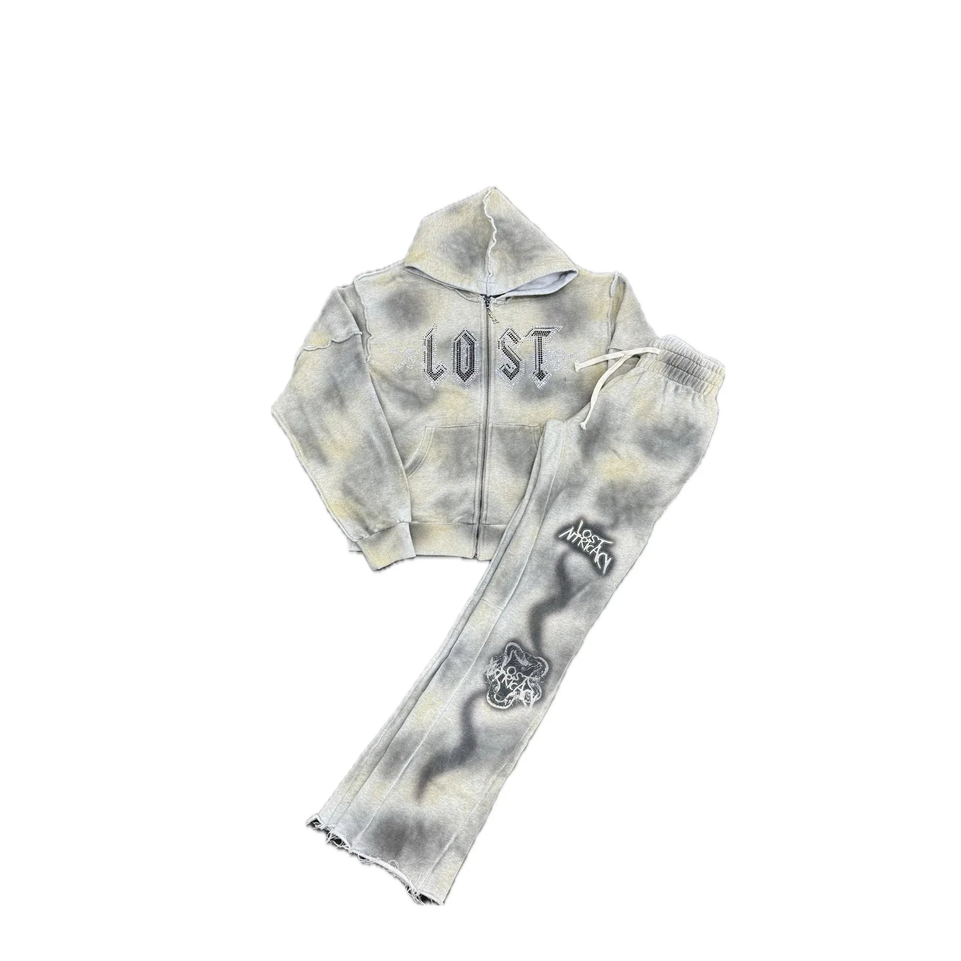 Lost Intricacy Solar Rhinestone Sweatsuit Grey