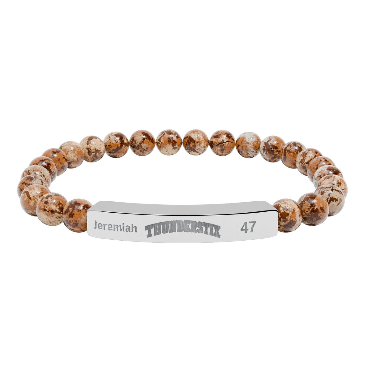 Natural Stone Stretch Bar Bracelet (Engraving - Thundersticks) Personalization Avail (Player Name and #)