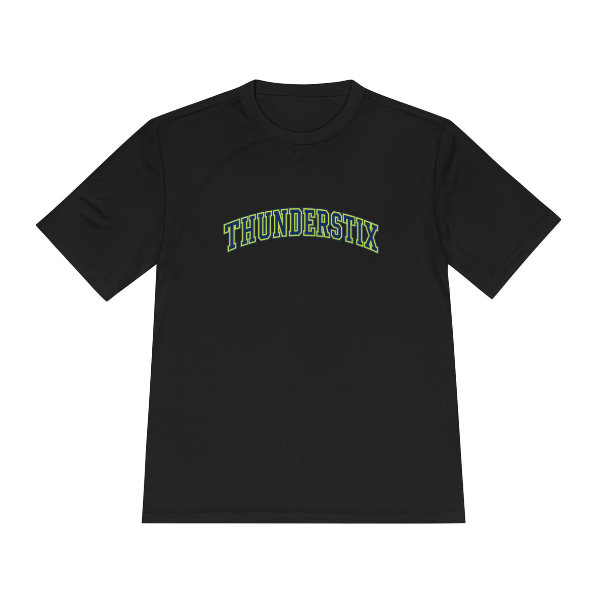 Thunderstix Athletic Tee — Yellow-Green Logo Moisture-Wicking Shirt