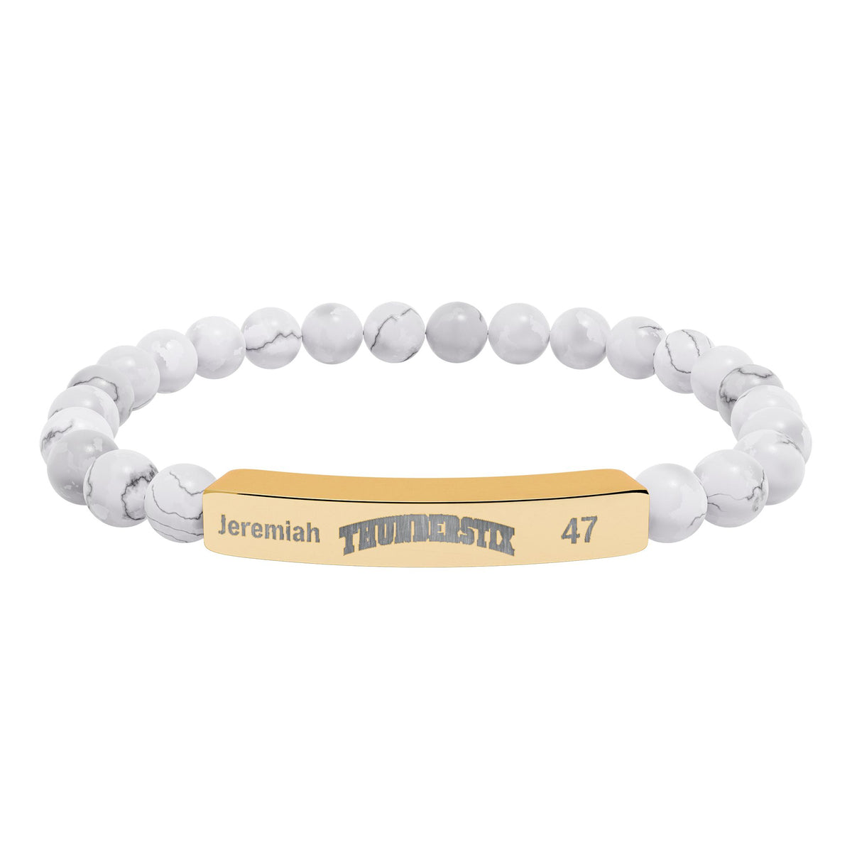 Natural Stone Stretch Bar Bracelet (Engraving - Thundersticks) Personalization Avail (Player Name and #)