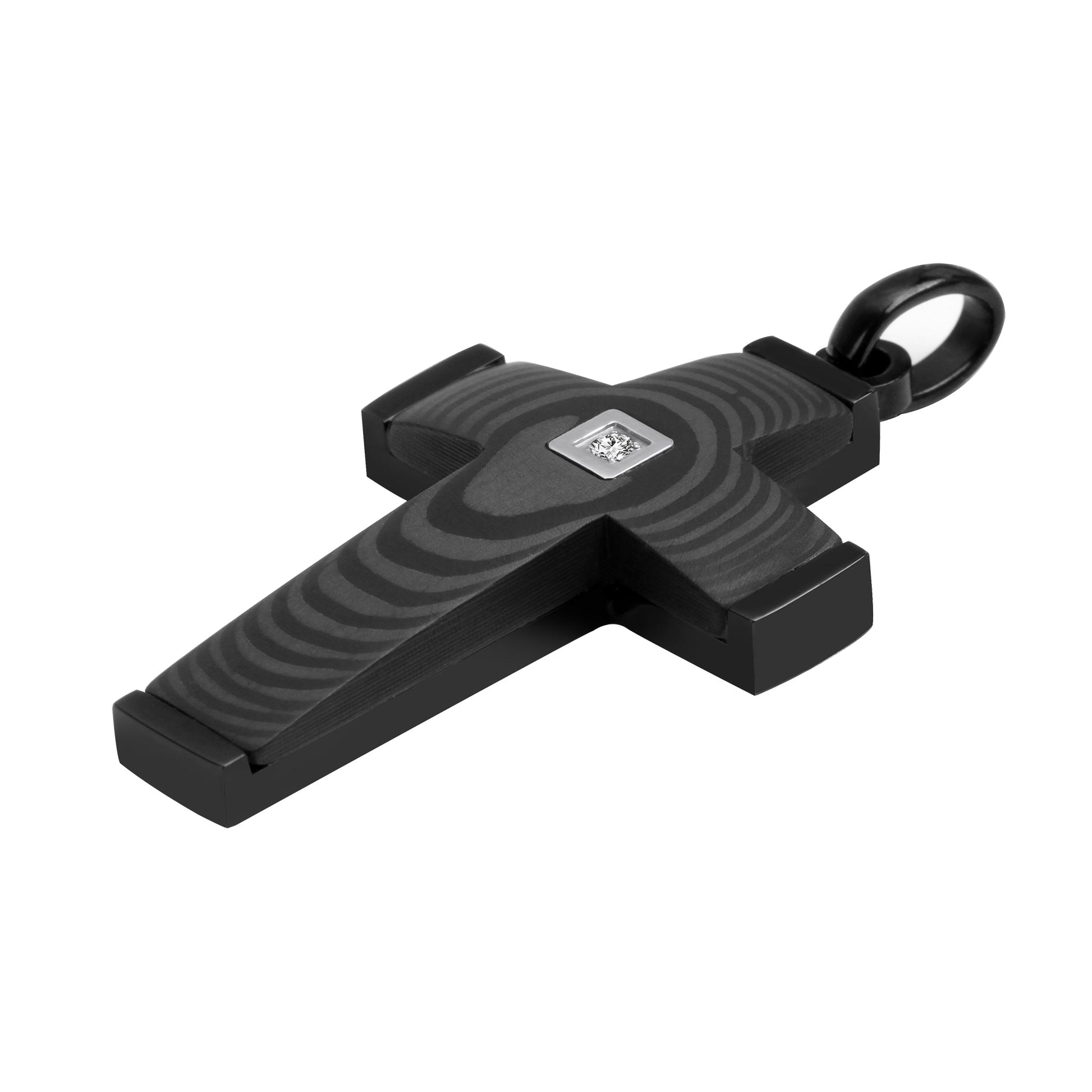 Black Stainless Steel Cross Pendant With Center Stone