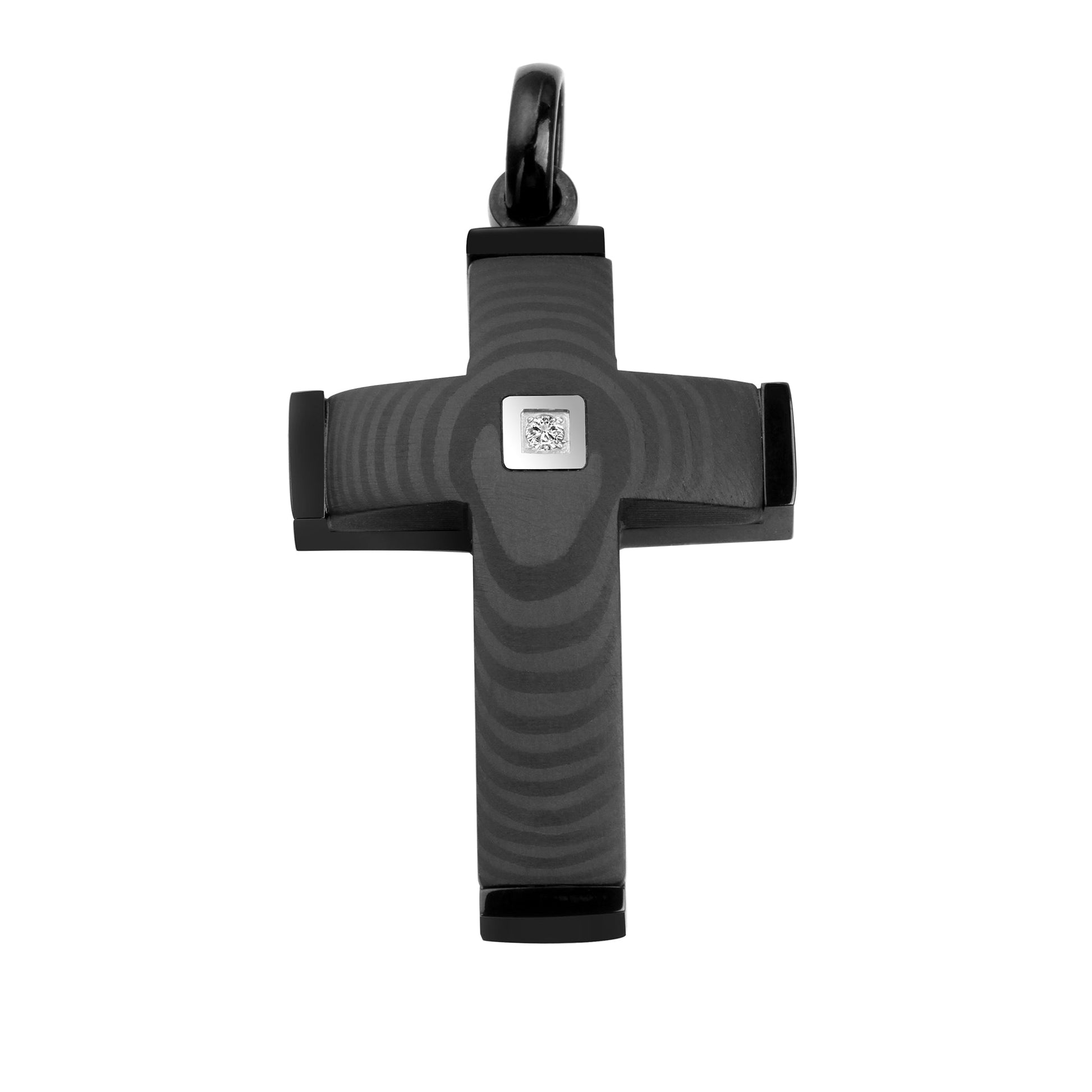 Black Stainless Steel Cross Pendant With Center Stone