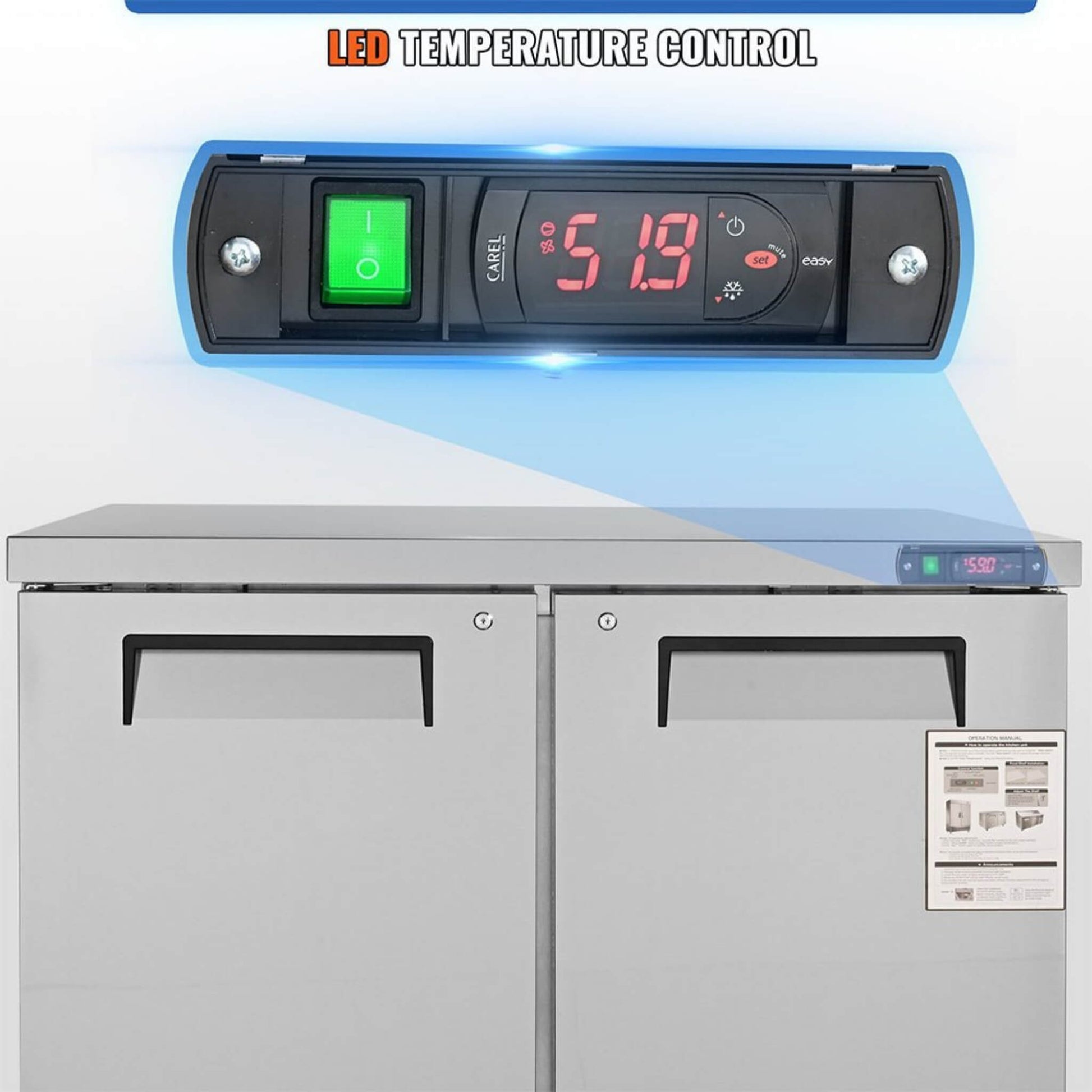 12.9 Cu.Ft 2-Door 48-Inch Commercial Stainless Steel Worktop Undercounter Refrigerator (SAK26049)