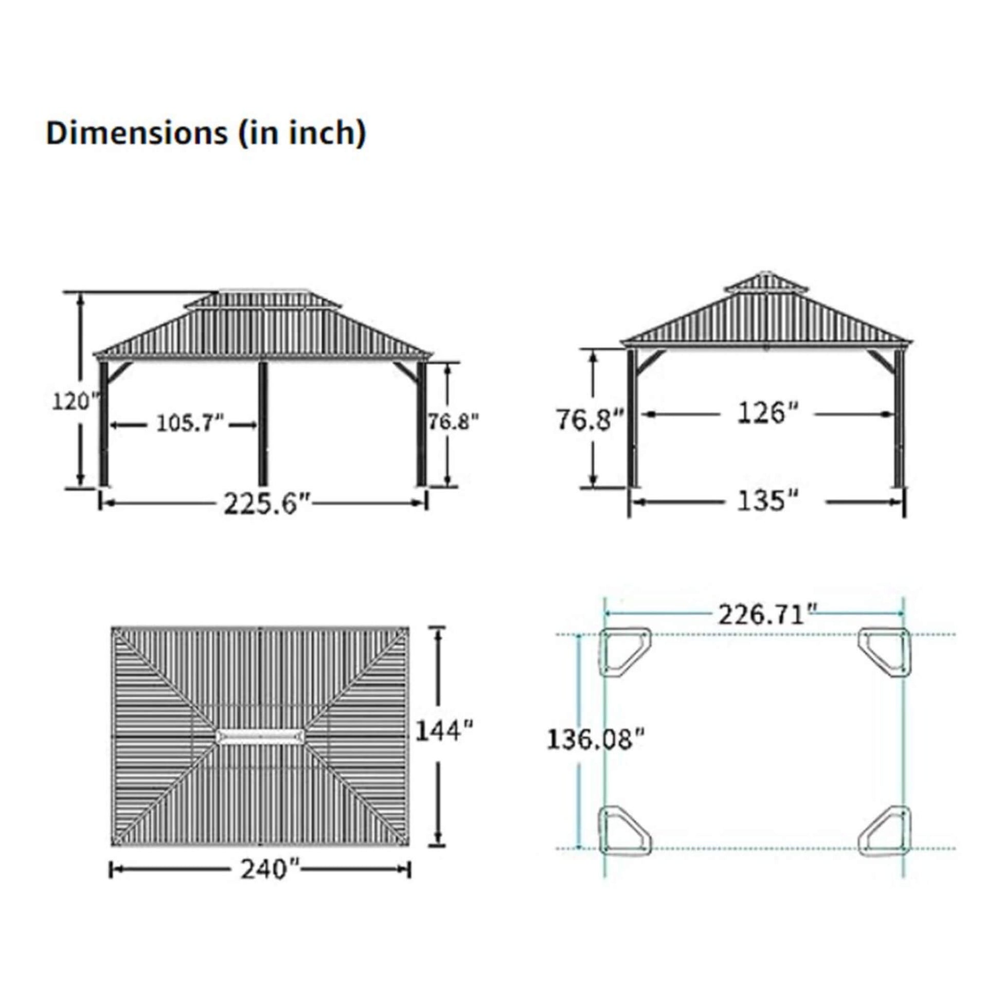 [12X20FT] Alora Heavy-Duty Outdoor Backyard Hardtop Gazebo With Netting And Curtains (SAK18352)