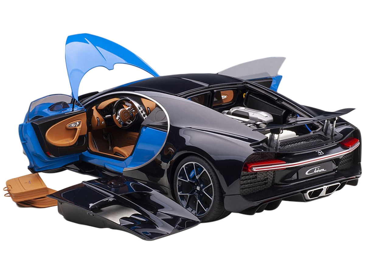 Bugatti Chiron French Racing Blue and Atlantic Blue 1/12 Model Car by Autoart