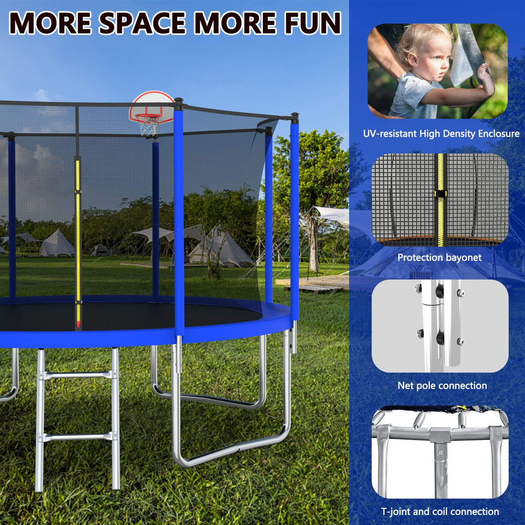 Premium 12FT Outdoor Backyard Trampoline For Kids And Adults With Basketball Hoop And Safety Enclosure (SAK15723)