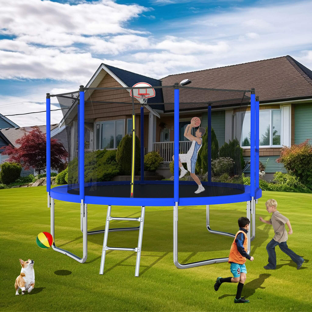 Premium 12FT Outdoor Backyard Trampoline For Kids And Adults With Basketball Hoop And Safety Enclosure (SAK15723)