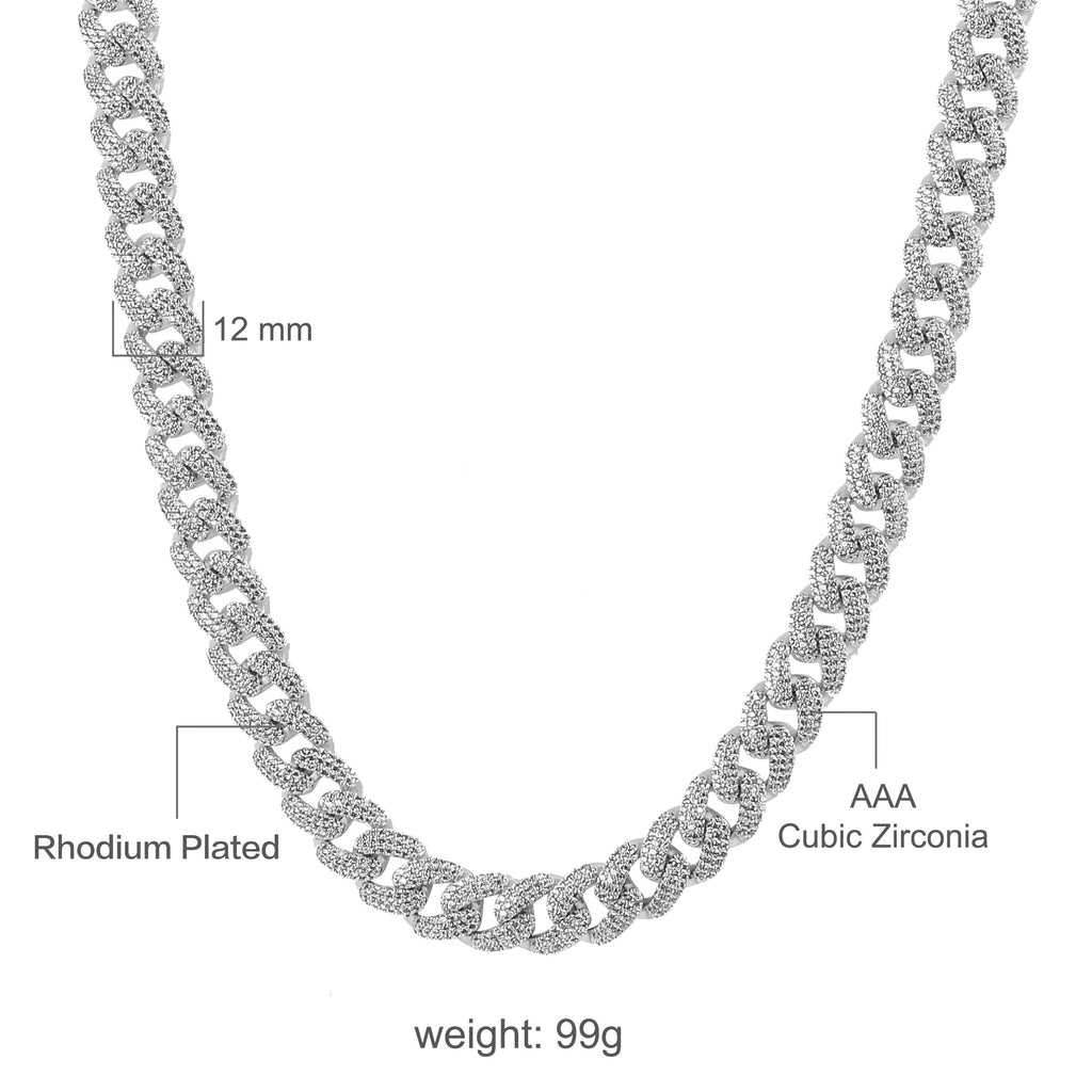 12MM Cuban Link Necklace Iced Pave Micro Pave Chain